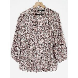 Lauren Ralph Lauren Top Womens XL Pink Black‎ Floral Flowy Lightweight Blouse